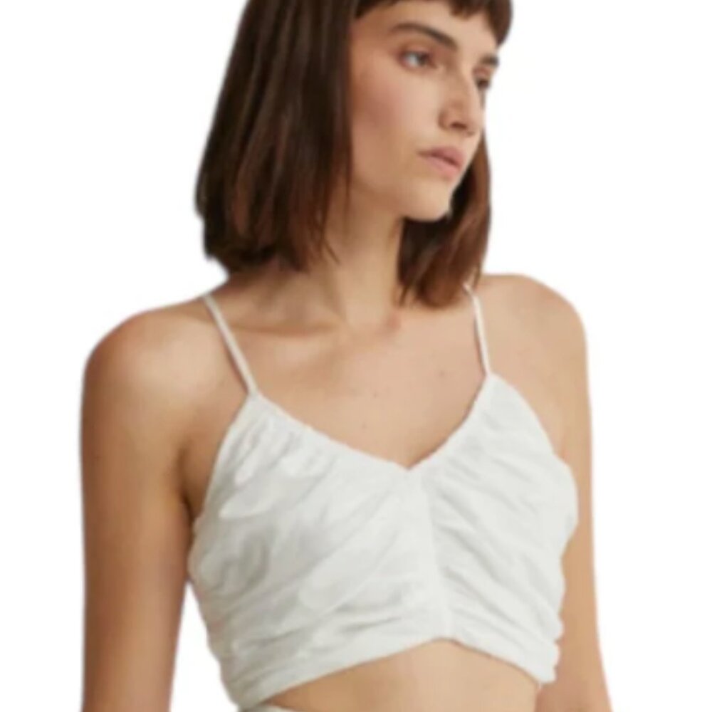White Shirred Sweetheart Neck Crop Top in Medium and Large